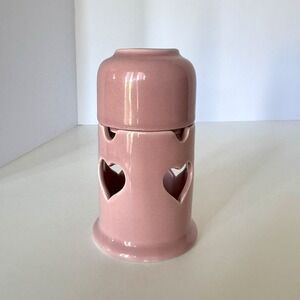 Aromatic Pink Ceramic Wax Melt‎ Burner Heart Cutouts 5" Oil Warmer Cottage Core